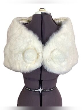 Vtg Mid Century Ivory Real Fur Bridal Capelet Stole
